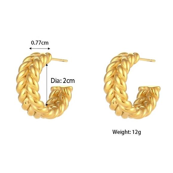 Vintage Woven C-Shape‎ Hoop Earrings 18K Gold Plated Stainless Steel - Picture 11 of 11